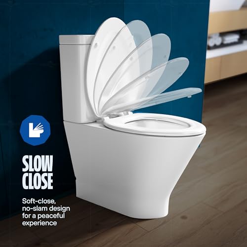 Highcraft W4TSWE Elongated Molded Wood Toilet Seat Slow Close ? Easy Remove ? Adjustable Hinge, White - color: White