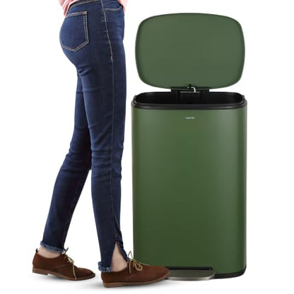 happimess Connor 2-Piece Iron Trash Can, Pine Green | 13.2 And 1.3 Gallons, Rectangular, Soft-Close Lid, Step Pedal, 20 Liners, 26" And 12" Height - color: Pine Green