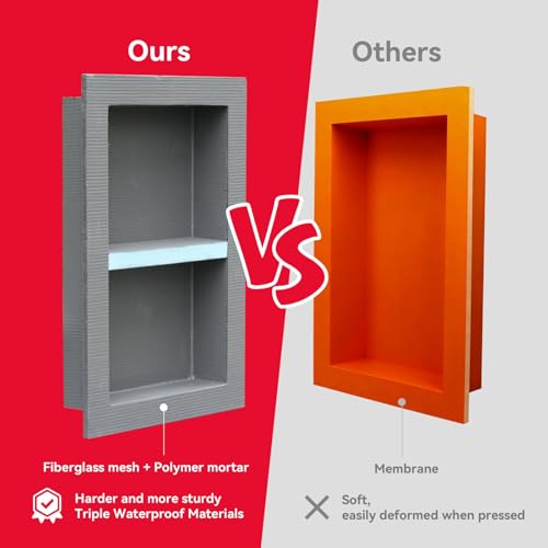 Shower Niche Insert Tile Ready 12x20 | Embedded size 13x21, mortar surface for strong tile bonding, waterproof coating for double water protection, double shelf - size: 12" x 20"