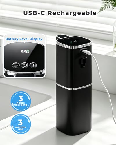 Automatic Soap Dispenser, USB Rechargeable, Touchless & Wall/Tabletop | 13.5oz/400mL, 9-Level Adjustable, IPX5 Waterproof，Compatible with Thick Thin Dish Soap for Kitchen Bathroom, Black - color: Black, style: Liquid