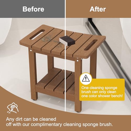 HIPS Shower Benches for Inside Shower, Shower Stool with Space-Efficient Storage Shelf, Waterproof Shower Chair Seat for Spa Bathroom(Brown) - color: Brown