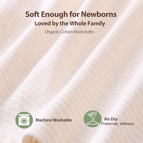 10-Pack Organic Cotton Baby Washcloths | Ultra-Soft Soft Wash Cloths for Babies, Infant, Kids, Toddler | Lightweight Face Cloths for Boys & Girls | Gentle Baby Rags (Stripes) - color: Stripes