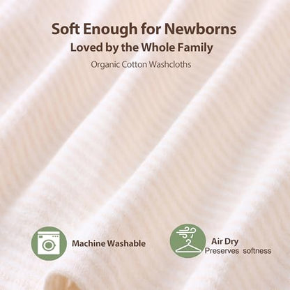 10-Pack Organic Cotton Baby Washcloths | Ultra-Soft Soft Wash Cloths for Babies, Infant, Kids, Toddler | Lightweight Face Cloths for Boys & Girls | Gentle Baby Rags (Stripes) - color: Stripes