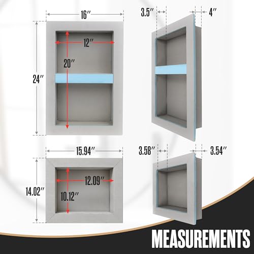 Shower Niche Insert Tile Ready in Wall Shelf Cubby Inserts 12x20 + 12x10 | Houseables Shower Niche, Recessed Bathroom Storage, Recessed Shampoo Caddy, Inset Shelves, Built in Nook, Soap Box, Prefab - size: 12 x 10 inches (ID) & 12 x 20 inches (ID)