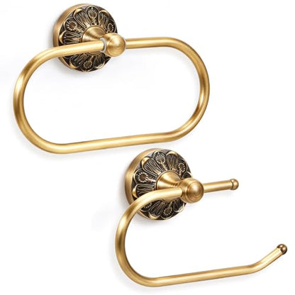 2 Pieces Set Antique Brass Toilet Paper Holder Retro Brass Hand Towel Ring Tissue Roll Paper Hanger Bathroom Hardware Wall Mounted Vintage Bathroom Accessories (Style 3) - style: Style 3