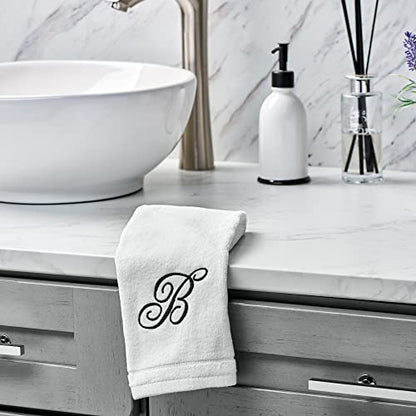 Personalized Initial Fingertip Towels - 2 Pack 11x18 - Black Embroidery On White Towel, Modern Monogrammed Towels, Great Personalized Initial Gift for Women, Teachers, Friends, Bridesmaids Initial M - color: M