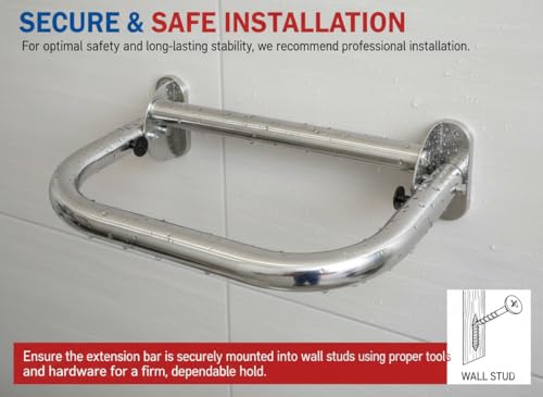 Extend-A-Hand Folding Grab Bar Extension 16" | Heavy-Duty Stainless Steel Wall-Mounted Bathroom Safety Bar for Shower, Toilet & Bathtub - color: Stainless Steel, size: 16x12 inches
