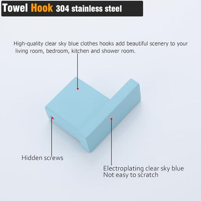 RANDOM Clear Sky Blue Towel Hooks for Bathrooms Square Shower Hooks Stainless Steel Wall Mount Coat Hook.96009-8CKB - color: Single Hook-Clear Sky Blue