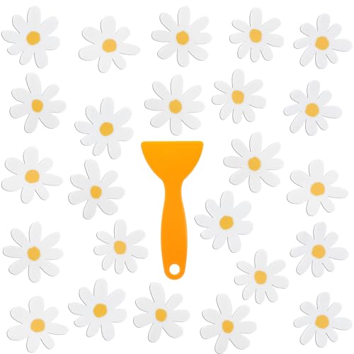 24 Pcs Non Slip Bathtub Stickers, Flower, White | Anti Slip Grip for Shower Floor, Self Adhesive Treads with Scraper Tool, Daisy Appliques Decals for Bathroom Safety - color: White, style: Flower