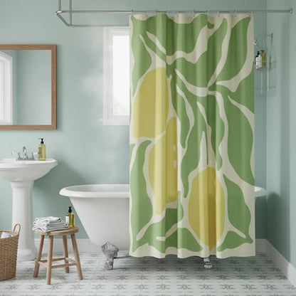 Yellow Lemon and Green Leaves Linen Shower Curtain Set with Liner | Double Layer Shower Curtain Waterproof Fabric with Zippered Removable PEVA Liner,Boho Shower Curtain for Bathroom,Free Hooks - color: Citrus