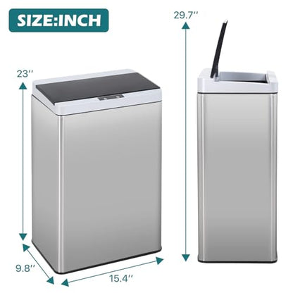 13 Gallon/50 Liter Kitchen Trash Can, Stainless Steel Garbage Can with Lid, Foot Pedal, Fingerprint-Resistant Finish, Soft Close Lid, Automatic Motion Sensor Trash Can for Kitchen Bathroom Office