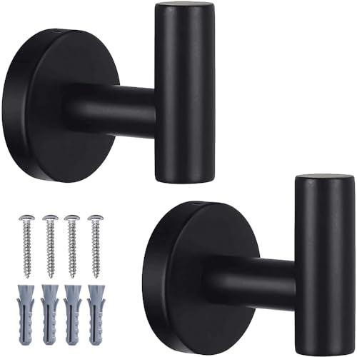 2 Pack Bathroom Towel Hooks Wall Mount Hooks Matte Black Towel Racks Coat Hooks, Heavy Duty Robe Hook Holder for Kitchen Garage Home Hotel Office Cabinet - color: Black, size: 2