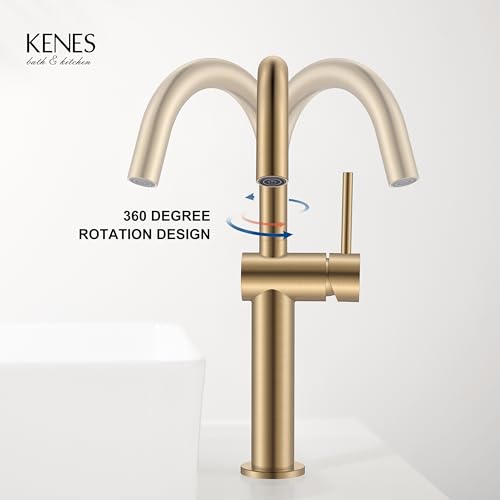 Champagne Bronze Vessel Sink Faucet, 1 Handle Tall Bathroom Faucet | Vessel Bowl Faucet with Pop Up Drain & Supply Lines, Lead-Free cUPC & NSF Certified, 1 Hole Faucet for Vanity RV Restroom - color: Champagne Bronze, size: Tall