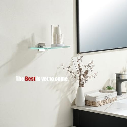 JQK Bathroom Glass Shelf Chrome, Tempered Glass Shower Storage 8 by 5 inches, 304 Stainless Steel Polished Chrome Wall Mount, TGS201L8-CH - color: Polished Chrome, size: 8 Inch