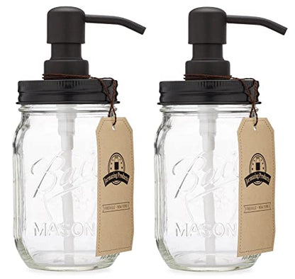Mason Jar Soap Dispenser - Black - with 16 Ounce Ball Mason Jar - Made from Rust Proof Stainless Steel - Two Pack - size: Pack of 2