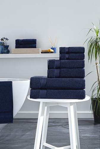 Ozdilek 6-Piece Bath Towel Set, 2 Bath, 2 Hand, 2 Wash, 100% Cotton Turkish Towels, 2 Bath Towels (30x60/550 GSM), 2 Hand Towels (16x30/575 GSM), 2 Washcloths (13x13/600 GSM) (Navy Blue) - color: Navy