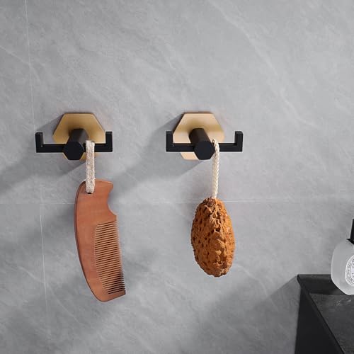 GERZWY Stainless Steel Coat/Robe Clothes Hook for Bath Kitchen, Bathroom Double Towel Hook Wall Mounted 2 Pack (Black & Gold) - color: Black & Gold