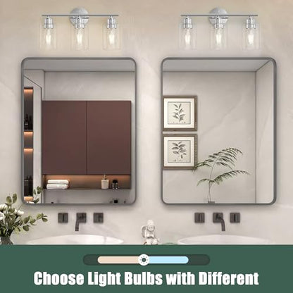 Bathroom Vanity Light Fixtures Polished Chrome Bathroom Lighting Fixture, 3 Lights Bathroom Light Fixture Over Mirror, Modern Black Vanity Light, Wall Sconces with Glass Shades - color: Polished Chrome, size: 3 Lights