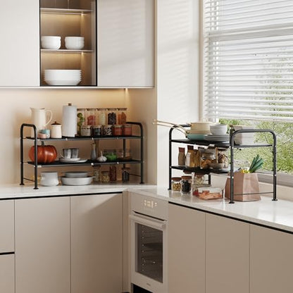 Under Sink Organizers and Storage,Expandable under cabinet organizer Shelf | 2 tier expandable shelf for kitchen and bathroom,8 Removable Carbon Steel Panels,27.36-36.02" W x 12.28" D x 16.93" H - size: 8 thickened iron plates(12.28"deep)