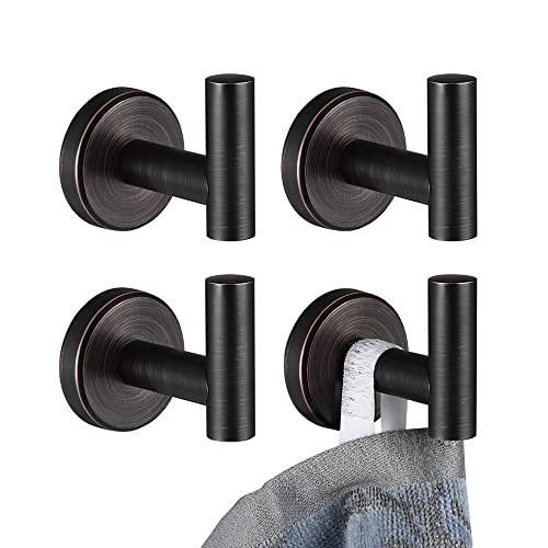 JQK Bathroom Towel Hook Oil Rubbed Bronze, 304 Stainless Steel 0.8mm Coat Robe Clothes Hook for Bathroom Kitchen Garage Wall Mounted (Pack of 4), TH100-ORB-P4 - color: Oil Rubbed Bronze, size: 4 Pack