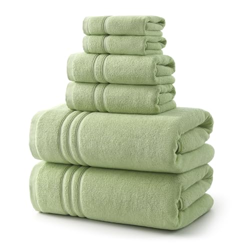 REDKISS Sage Towels Set 6 Piece Cotton Towel Sets with 2 Bath Towels, 2 Hand, 2 Washcloths, 650GSM Hotel Quality, Soft, Highly Absorbent Towels for Bathroom Gym, Ideal Everyday Use - color: Sage Green