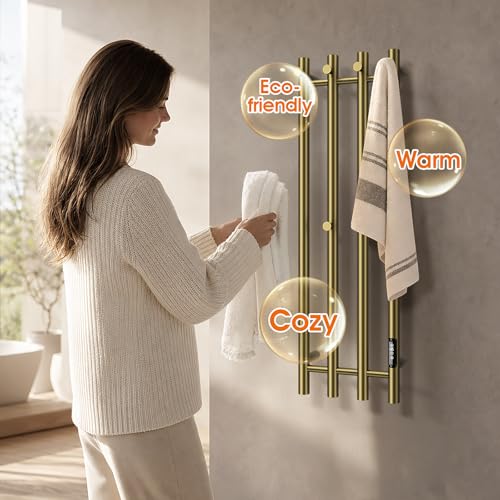 Poloma Towel Warmer Rack for Bathrooms, Heated Towel Rack Heater, ElectricTowel Dryer, Stainless Steel, Golden. CSA Certified - size: Gold Bars-37.5"(L) x 11.9"(W)-VERTICAL
