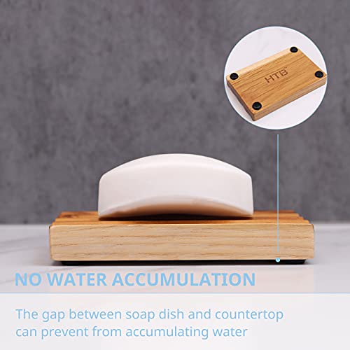 HTB 2 Pack Teak Wood Soap Dish for Shower,Non-Slip Soap Holder Bathroom | Wave Design Soap Saver Keep Soap Dry,Bar Soap Holder for Bathroom,Bathtub,Sponge Holder for Kitchen Sink - color: 2pcs