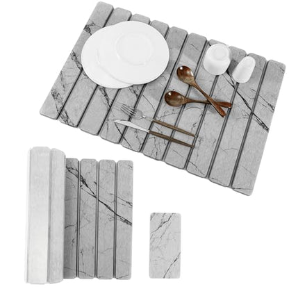 2pcs Stone Dish Drying Mat for Kitchen Counter, Quick-Dry Diatomaceous Earth Water Absorbent Pad & Countertop Drainer, Home Essentials for Bath and Pets - Marble Light Grey, 24x16’’ & 8x4’’ - color: Marble Light Grey