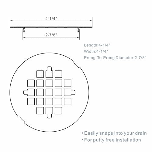 HIDROP Brushed Nickel Snap-in Shower Floor Drain Cover,4-1/4" OD Round Grid | Stainless Steel Shower Floor Drain, Replacement Shower Drain Cover, Hair Catcher, Easy-to-Install, Round Bathroom Drain Cover - color: Brushed