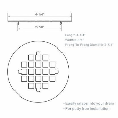 HIDROP Brushed Nickel Snap-in Shower Floor Drain Cover,4-1/4" OD Round Grid | Stainless Steel Shower Floor Drain, Replacement Shower Drain Cover, Hair Catcher, Easy-to-Install, Round Bathroom Drain Cover - color: Brushed