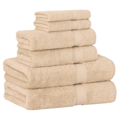 Supreme Terry 6-Piece Premium Towel Set, Soft & Plush 100% Turkish Cotton, Spa Quality, 2 Bath Towel 2 Hand Towels 2 Washcloths-Beige - color: Beige, size: 6 Pcs Set