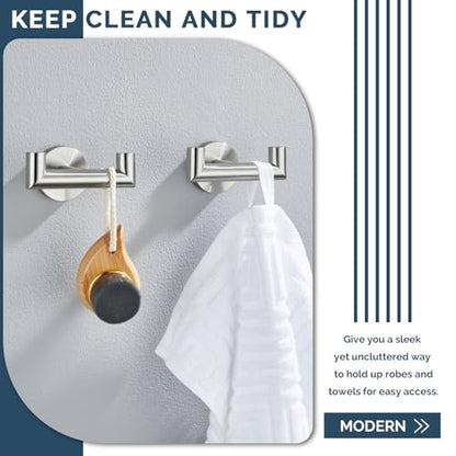 Angle Simple Towel Hooks for Bathrooms, 2 Pack Robe Holder, Brushed Nickel | Hand Towel Coat Holder, Solid SUS304 Stainless Steel, Versatile Double Hook, Modern Design, Wall Mount - color: Brushed Nickel, size: 2 Pack