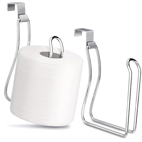 Over The Tank Toilet Paper Holders,Command Bathroom Toilet Paper Roll Holder,Chrome Bathroom Rv Toilet Paper Holder Hanger Stand,Dispenser Reserve for Bathroom Storage and Organizatioz,Sliver 2pack