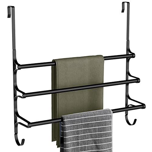 CANYAVE Over The Door Towel Rack, Over Door Towel Rack for Bathroom Door, Triple Towel Storage Holder with Hooks (Matte Black, 20.15" L) - color: Matte Black, size: 20.27"L