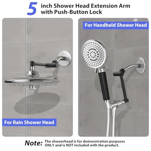 5"Adjustable Shower Extension Arm with Push-Button Lock Easy Install Black | Solid Brass One-Hand Adjust height High pressure resistance, long-term durability for All Rain & Handheld Showerheads - color: Matte Black, size: 5 Inches