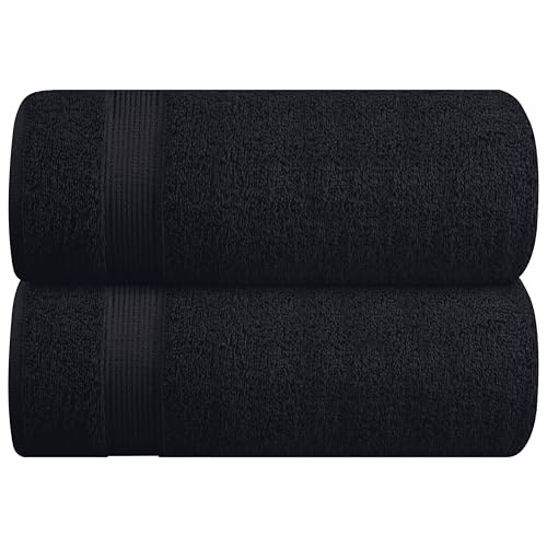 Belizzi Home Cotton 2 Pack Oversized Bath Sheet 35x70, Large Bath Sheet, Ultra Soft, Absorbent, Compact, Eco-Friendly, Recyclable, Quick Drying and Lightweight Towel - Black - color: Black, size: 2 Pack Bath Sheet