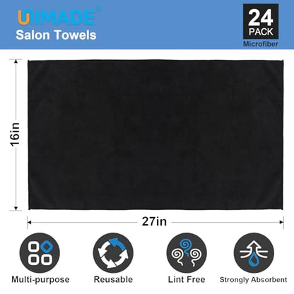 24 Pack Salon Towels - Highly Absorbent and Quick Drying Hand Towels, Premium Wash Cloths for Bathroom, Gym, Shower, Hotel, and Spa - 16x27 inch (Black) | Quick Drying Premium Wash Cloths for Bathroom, Gym, Shower, Hotel, and Spa - 16x27 inch - Black - co