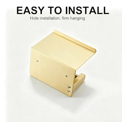 Brushed Gold Toilet Paper Holder Wall Mount, NEWRAIN Rustproof Toilet Tissue Holder with Phone Shelf, Stainless Steel Adhesive Toilet Roll Holder for Bathroom, Washroom, Kitchen, RV - color: Brushed Gold, style: Single