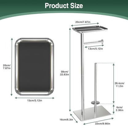 Toilet Paper Holder Stand with Top Storage Shelf | Free Standing Toilet Roll Dispenser for Bathroom, Holds 4 Reserve Rolls, Silver - color: Silver