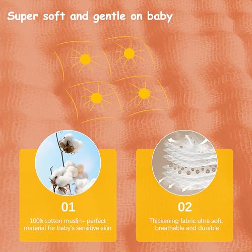 Lovely Care 12 Pack Muslin Burp Cloths 100% Cotton Muslin Cloths Large 20''x10'' Extra Soft and Absorbent Baby Burping Cloth - Vermilion - color: Vermilion, size: 10x20 Inch (Pack of 12)