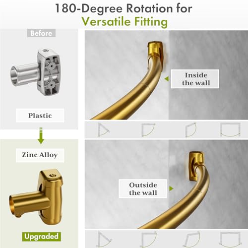AmazerBath 20-84 Inches Arched Curved Shower Curtain Rod, Heavy Duty Shower Rod Rust Proof Bathroom Curtain Rod, Adjustable Telescoping Design Easy Segmented Installation, Need to Drill, Gold - color: Gold