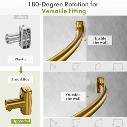 AmazerBath 20-84 Inches Arched Curved Shower Curtain Rod, Heavy Duty Shower Rod Rust Proof Bathroom Curtain Rod, Adjustable Telescoping Design Easy Segmented Installation, Need to Drill, Gold - color: Gold