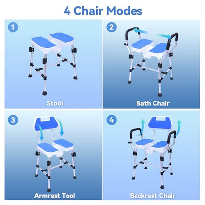 U-Shaped Shower Chair, 400 lbs Capacity, Adjustable Height Bath Seat, Blue | Shower Chair with Removable Back and Arms, Non-Slip Feet Bath Seat for Inside Shower, Shower Stool for Elderly and Disabled