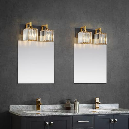Modern Bathroom Vanity Light 2-Lights Black Gold Crystal Wall Lamp Bathroom Modern Crystal Vanity Lighting - color: Black+Gold Crooked, size: 2-light