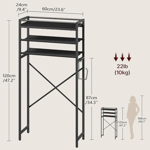MAHANCRIS Over Toilet Storage, 3-Tier Bathroom Organizer Shelf with Toilet Paper Holder, Freestanding Space Saver Bathroom Shelves Above Toilet for Bathroom, Laundry Room, Black TSBK1201 - color: Black
