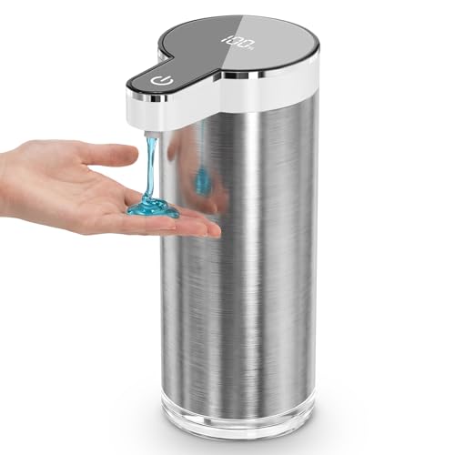 Automatic Liquid Soap Dispenser Touchless, Stainless Steel Hand Soap Dispenser, USB Rechargeable, 4 Adjustable Levels, 11.8oz/350ml for Kitchen and Bathroom (Stainless Steel White, Liquid) - color: Stainless Steel White, size: Liquid