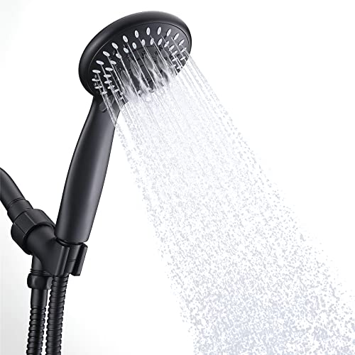 Handheld Shower Head High Pressure 5-Settings with Hose, Matte Black | Powerful Water Spray, Against Low Pressure Water Flow, 59 Inch Stainless Hose, Adjustable Mount - color: Black