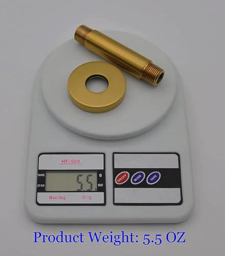 Shower Arm and O-Ring Flange, 3 inch, Solid Brass, Round, Both Soldered 1/2 NPT Tapered Threads, Straight Shower Arm Extension, Ceiling Shower Head Arm for Rainfall Shower (Matte Brushed Gold) - color: Matte Brushed Gold
