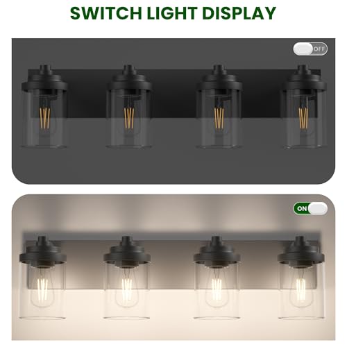 Bathroom Vanity Light Fixture, 4-Light Modern Black Vanity Light Fixtures with Clear Glass Shade, Matte Black Bathroom Light Fixtures Over Mirror, Rustic Restroom Lighting Fixtures - color: Black, size: 4-Light