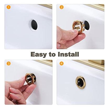 ARCORA 6 Pack Sink Overflow Ring Gold Bathroom Kitchen Sink Basin Trim Overflow Cover Hole Insert Cap - color: Brushed Gold-6 Pack